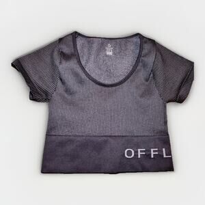 Offline by Aerie Ribbed Crop Top Short Sleeve Black Womens M/L Activewear
